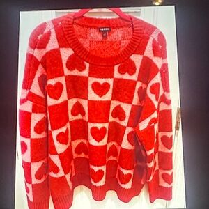 Torrid Red and Pink Heart Checkered Sweater